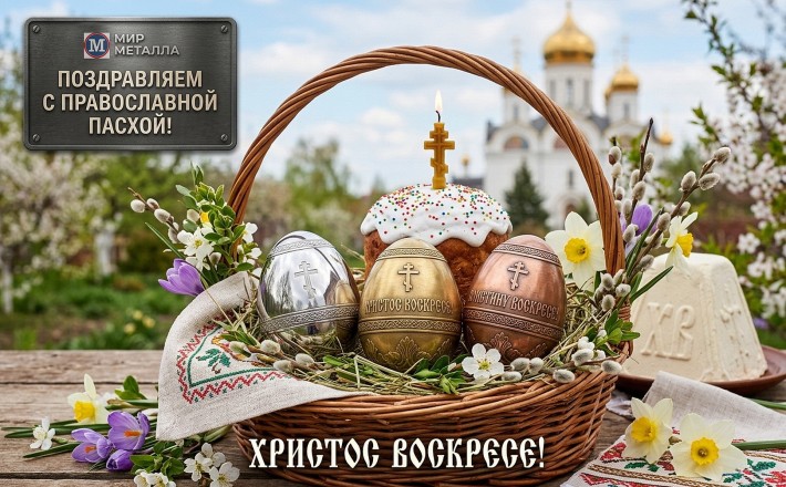 Команда металлобазы «Мир Металла» от всей души поздравляет всех клиентов, партнеров и друзей со Светлым Христовым Воскресением — праздником Пасхи